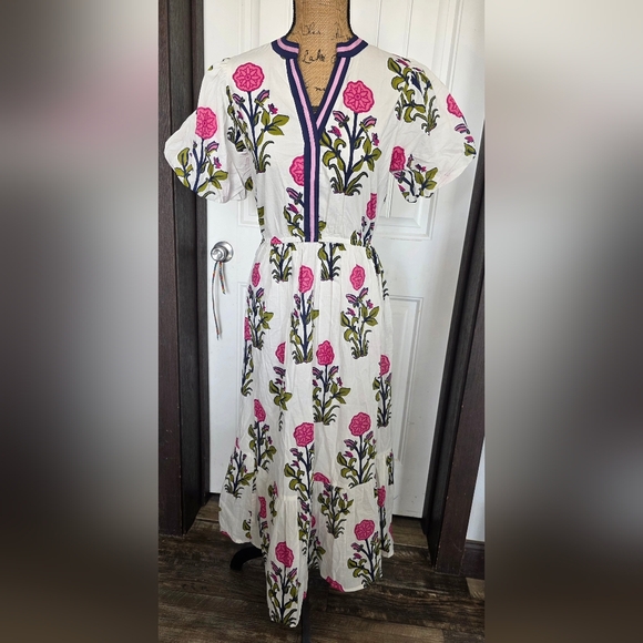 THML White Maxi Dress with Pink and Green Floral Design XS - Picture 2 of 6